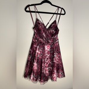 City Studio Strapless Burgundy Floral Dress